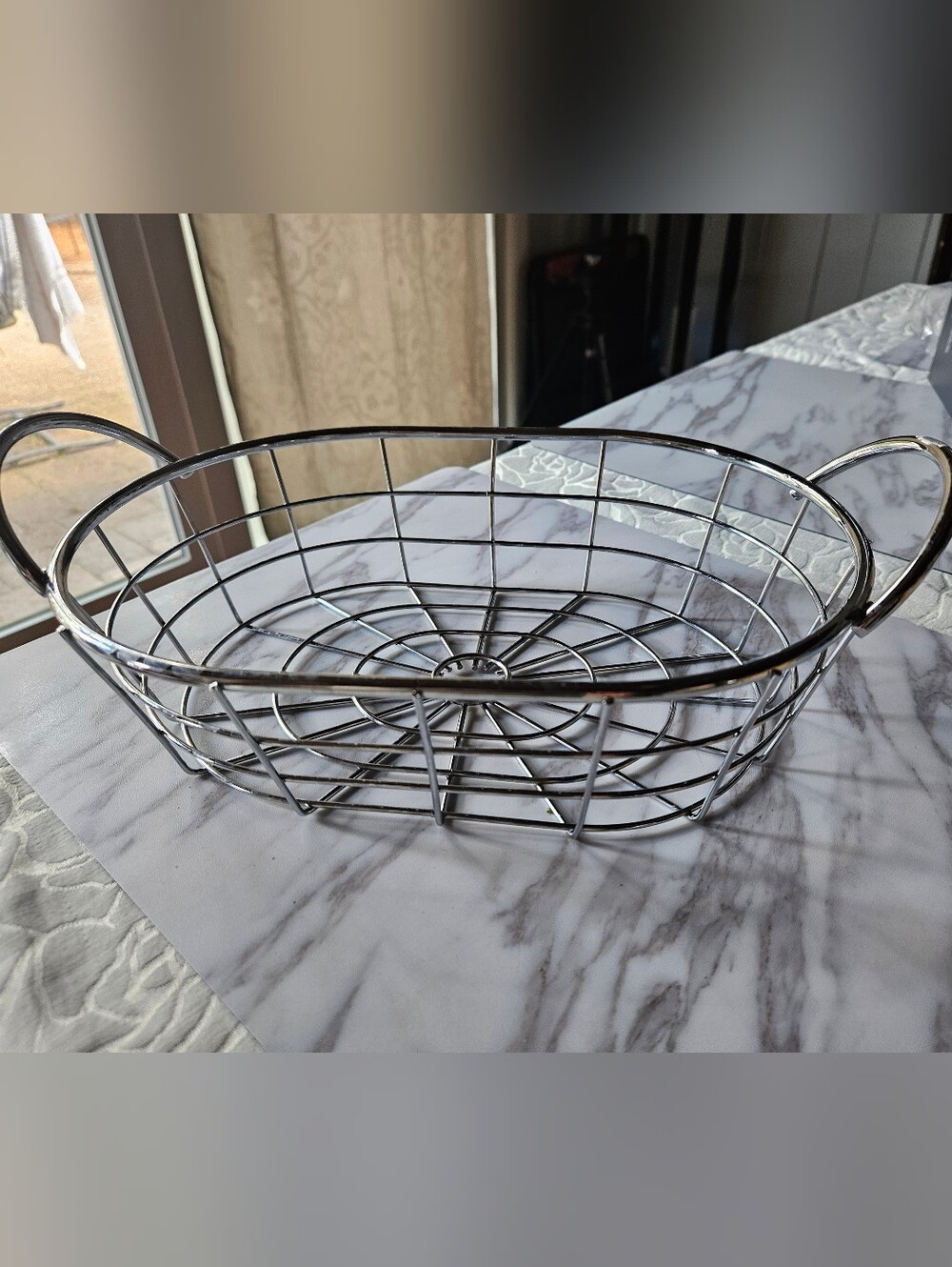 Chrome Wire Serving Basket with Handles - Silver